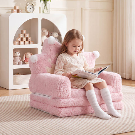 2-in-1 Foldable Kids Sofa Bed, Convertible Lounger for Toddlers