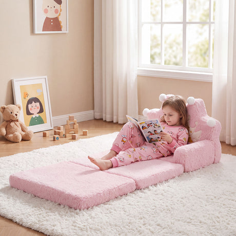 2-in-1 Foldable Kids Sofa Bed, Convertible Lounger for Toddlers