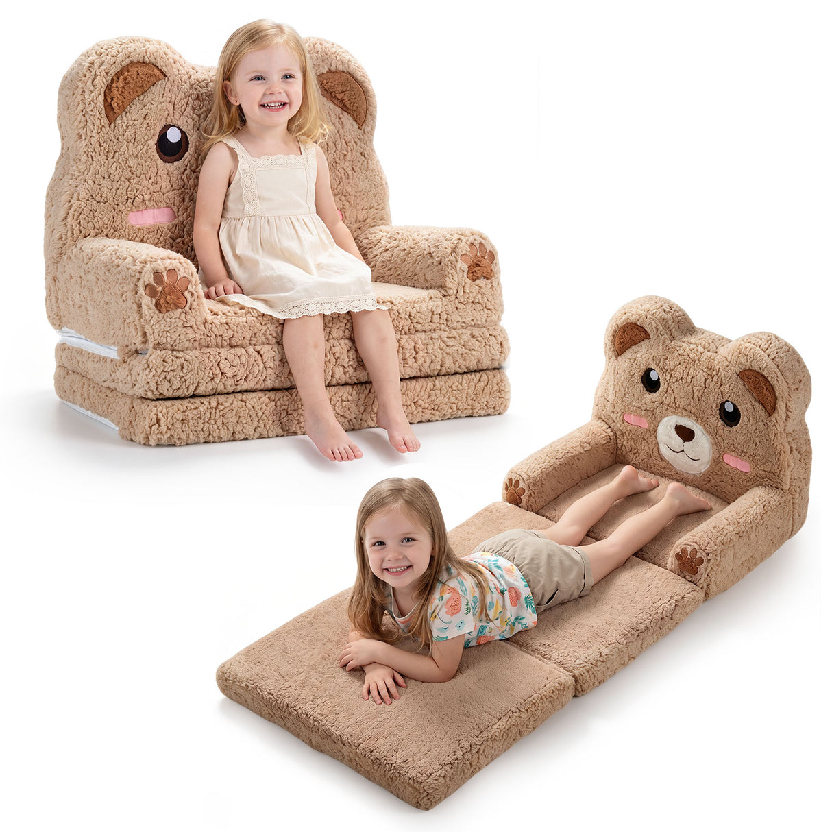 2-in-1 Foldable Kids Sofa Bed, Convertible Lounger for Toddlers