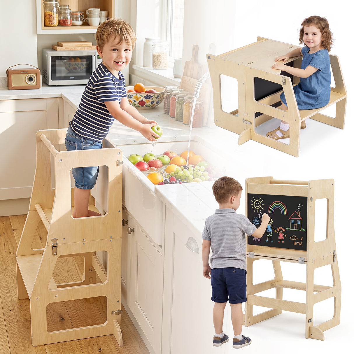 BABY JOY 3-in-1 Foldable Kitchen Standing Tower for Toddlers
