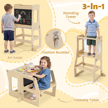 BABY JOY 3-in-1 Foldable Kitchen Standing Tower for Toddlers