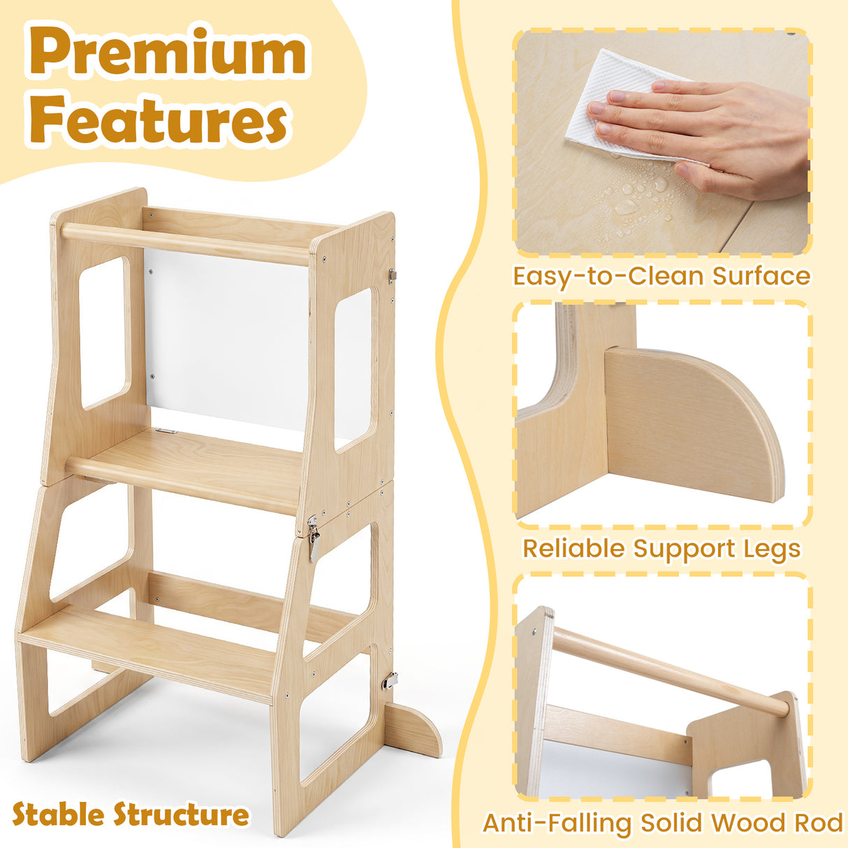 BABY JOY 3-in-1 Foldable Kitchen Standing Tower for Toddlers