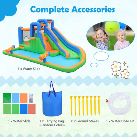 Inflatable Water Slide Park Kids Inflatable Bounce House with Slide Jumping Area without Blower