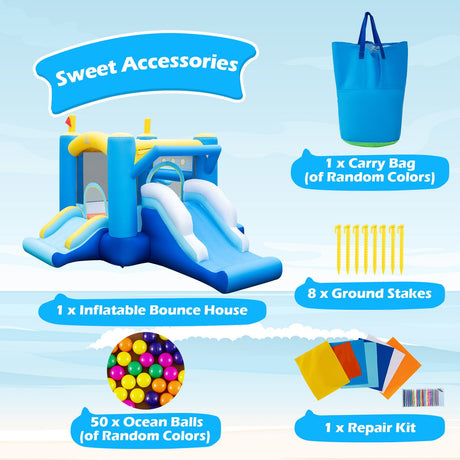 Inflatable Bounce House Kids Bouncy Castle with Slides Jumping Area Basketball Hoop