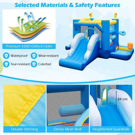 Inflatable Bounce House Kids Bouncy Castle with Slides Jumping Area Basketball Hoop