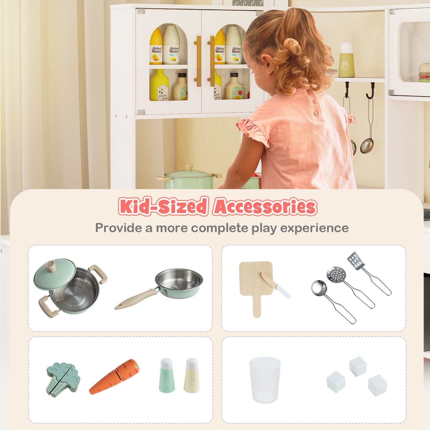 Interactive Wooden Playset with Retractable Countertop for Ages 3+