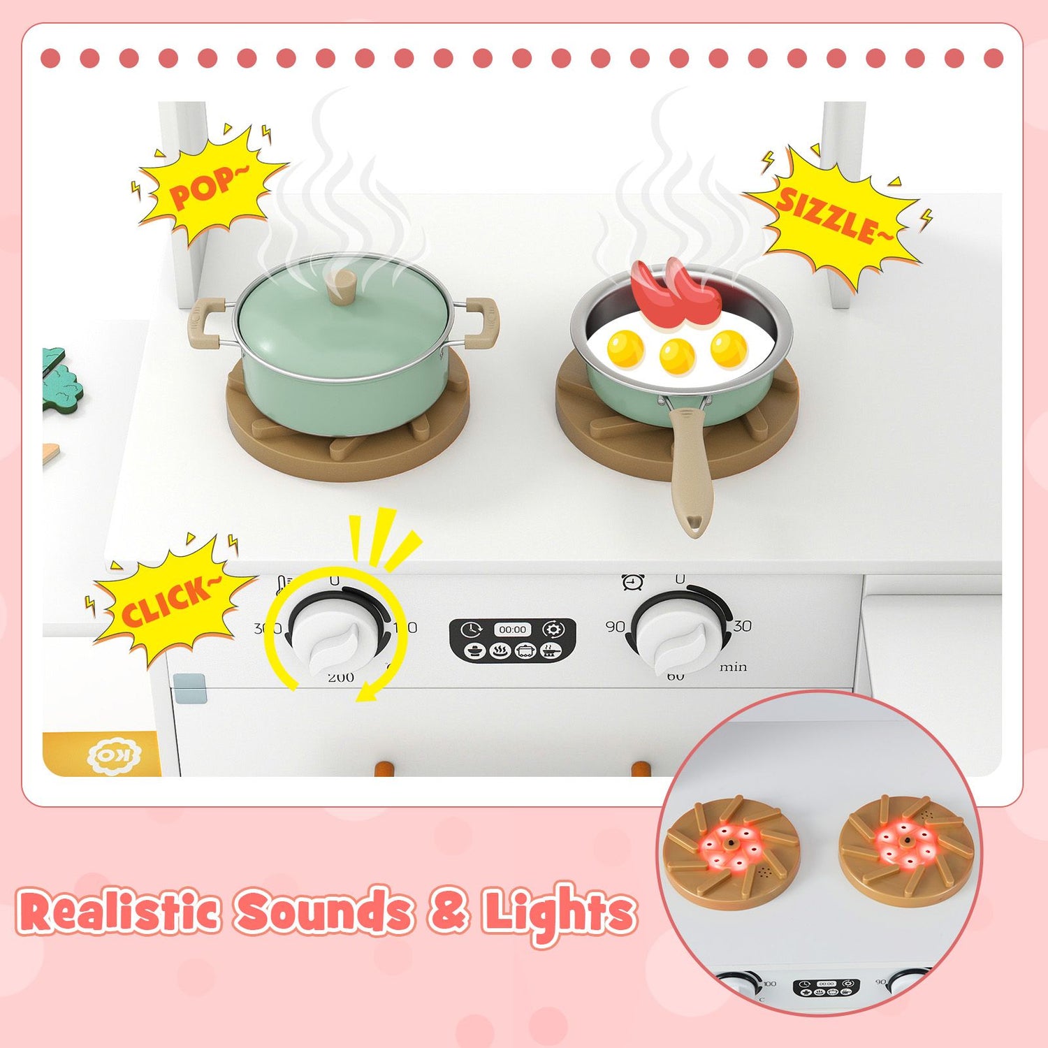 Interactive Wooden Playset with Retractable Countertop for Ages 3+