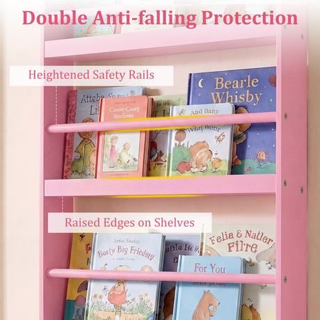 HONEY JOY Kids Bookshelf, 4-Tier Wall Mounted Bookshelf for Toys & Books