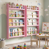 HONEY JOY Kids Bookshelf, 4-Tier Wall Mounted Bookshelf for Toys & Books