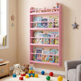 HONEY JOY Kids Bookshelf, 4-Tier Wall Mounted Bookshelf for Toys & Books