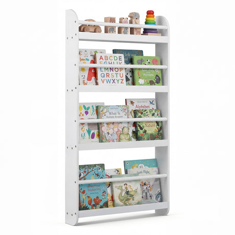 HONEY JOY Kids Bookshelf, 4-Tier Wall Mounted Bookshelf for Toys & Books