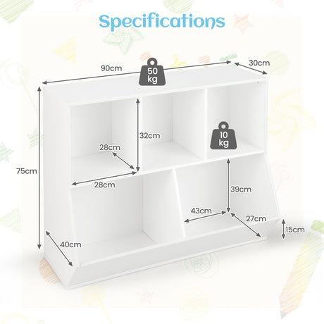 5-Cubby Kids Toy Storage Organizer, Wooden Children Bookcase Bookshelf