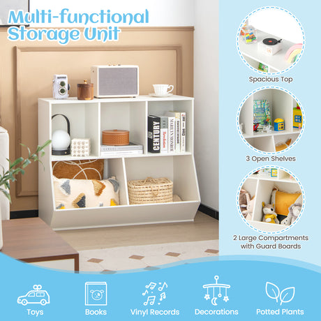 5-Cubby Kids Toy Storage Organizer, Wooden Children Bookcase Bookshelf