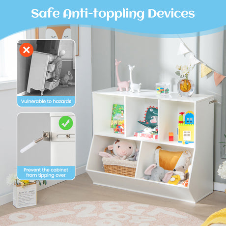 5-Cubby Kids Toy Storage Organizer, Wooden Children Bookcase Bookshelf