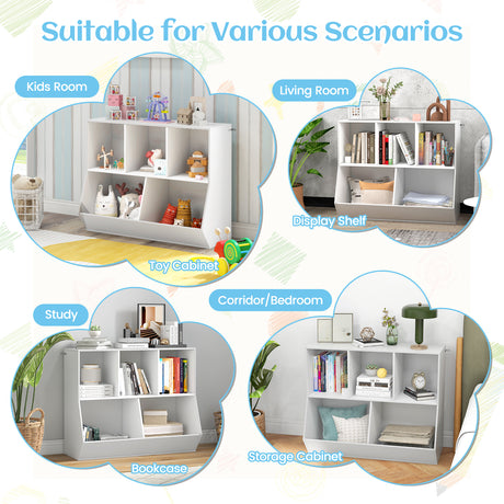 5-Cubby Kids Toy Storage Organizer, Wooden Children Bookcase Bookshelf