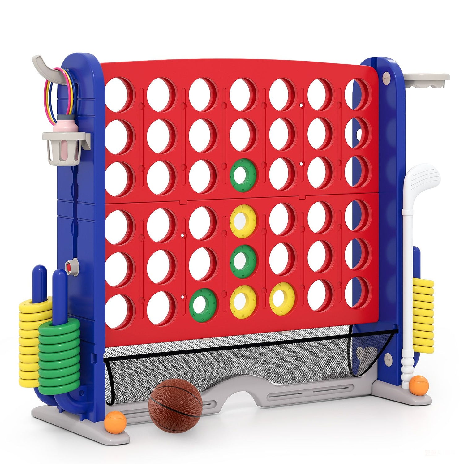Jumbo 4-to-Score Game with Ring-toss and Basketball for Parties