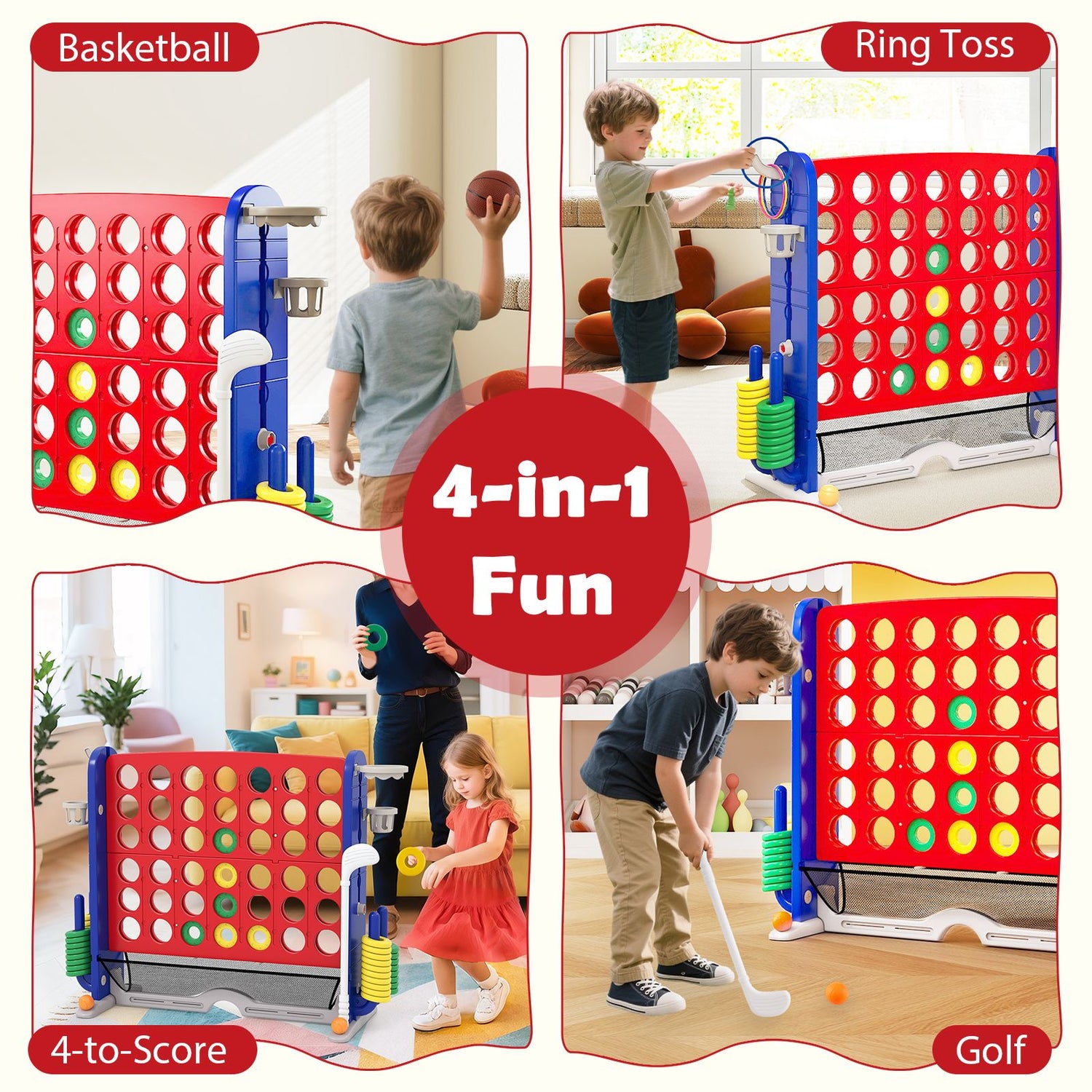 Jumbo 4-to-Score Game with Ring-toss and Basketball for Parties