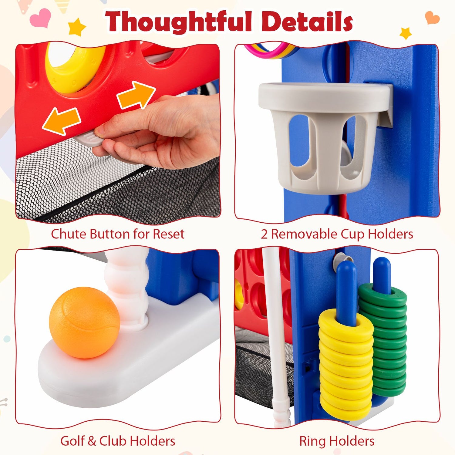 Jumbo 4-to-Score Game with Ring-toss and Basketball for Parties