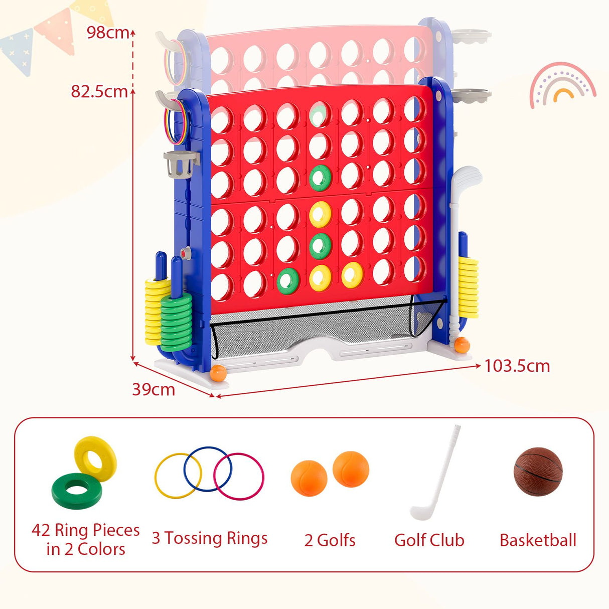 Jumbo 4-to-Score Game with Ring-toss and Basketball for Parties