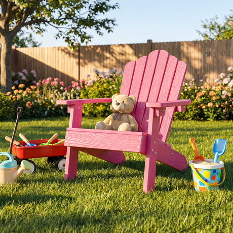 Kids Adirondack Chair with Tilted Backrest and Wide Armrests for Ages 3-7