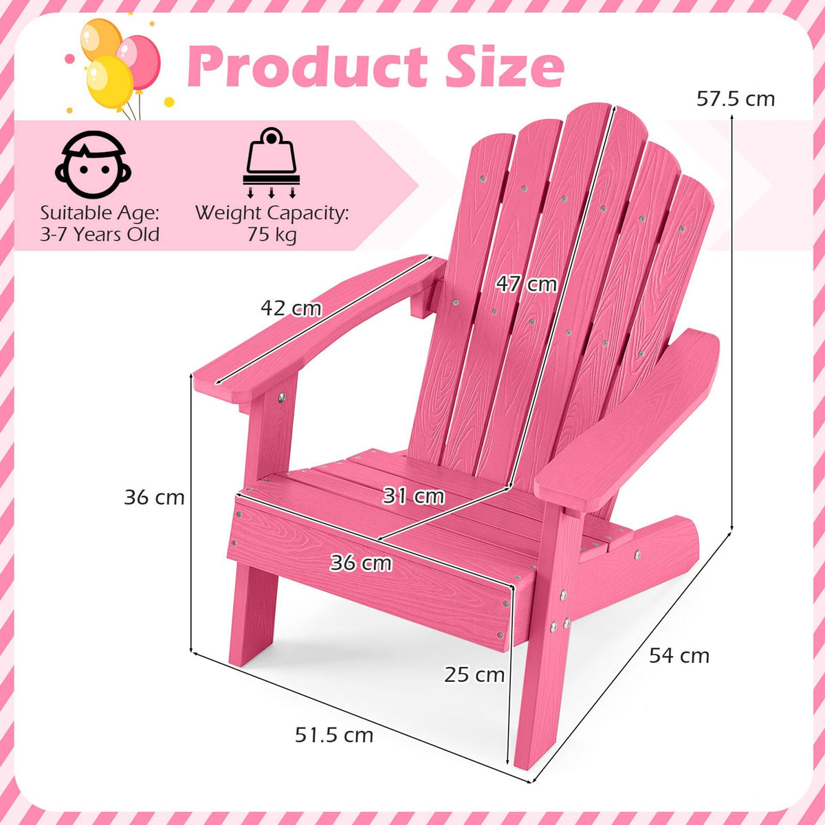 Kids Adirondack Chair with Tilted Backrest and Wide Armrests for Ages 3-7