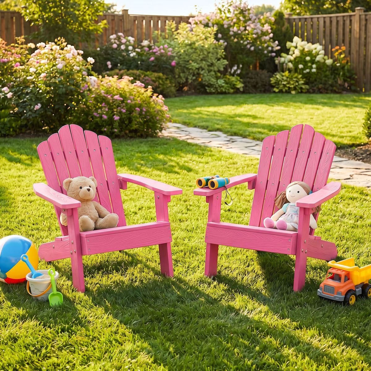 Kids Adirondack Chair with Tilted Backrest and Wide Armrests for Ages 3-7