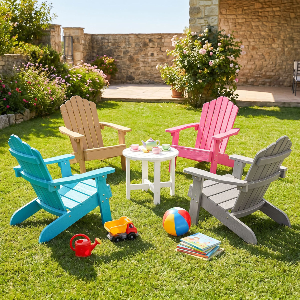 Kids Adirondack Chair with Tilted Backrest and Wide Armrests for Ages 3-7