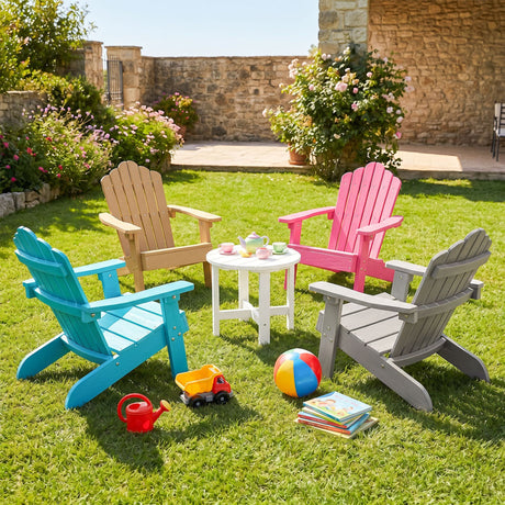 Kids Adirondack Chair with Tilted Backrest and Wide Armrests for Ages 3-7