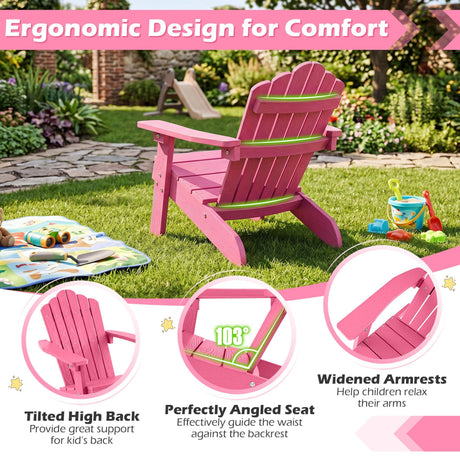 Kids Adirondack Chair with Tilted Backrest and Wide Armrests for Ages 3-7