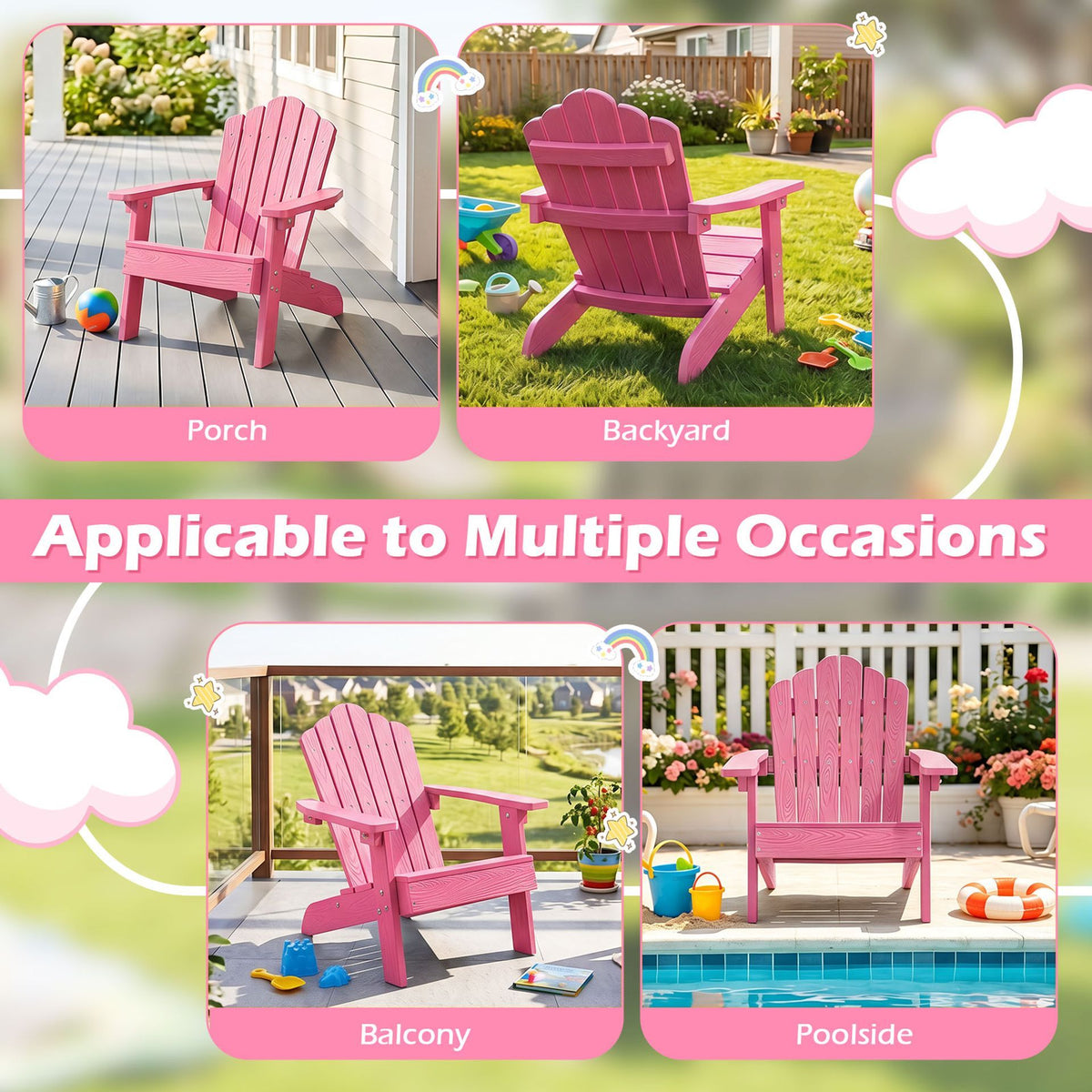 Kids Adirondack Chair with Tilted Backrest and Wide Armrests for Ages 3-7