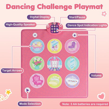 Kids Dance Mat and Princess Playhouse Set with 3 Game Modes and LED Lights for Girls Ages 3+
