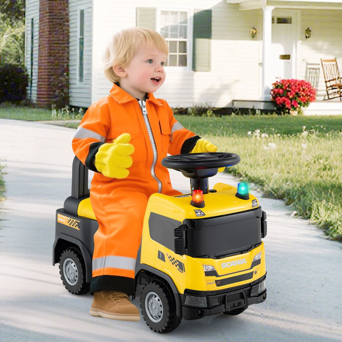 Kids Ride On Push Car with Steering Wheel Lights Sirens Horn and Music for 18 Months+