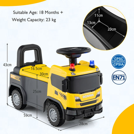 Kids Ride On Push Car with Steering Wheel Lights Sirens Horn and Music for 18 Months+