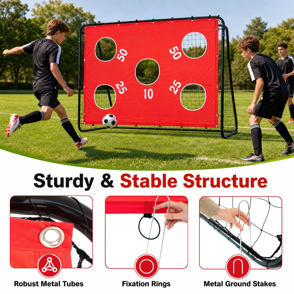Kids Soccer Goal with Red Removable Target Cloth with Metal Frame