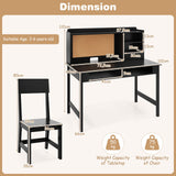 Kids Study Desk and Chair Set Wooden Writing Table with Cork Board and Drawer