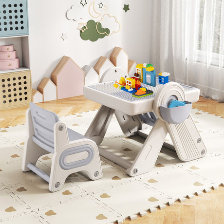 9-in-1 Kids Activity Table and Chair Set with 3 Heights and Book Rack
