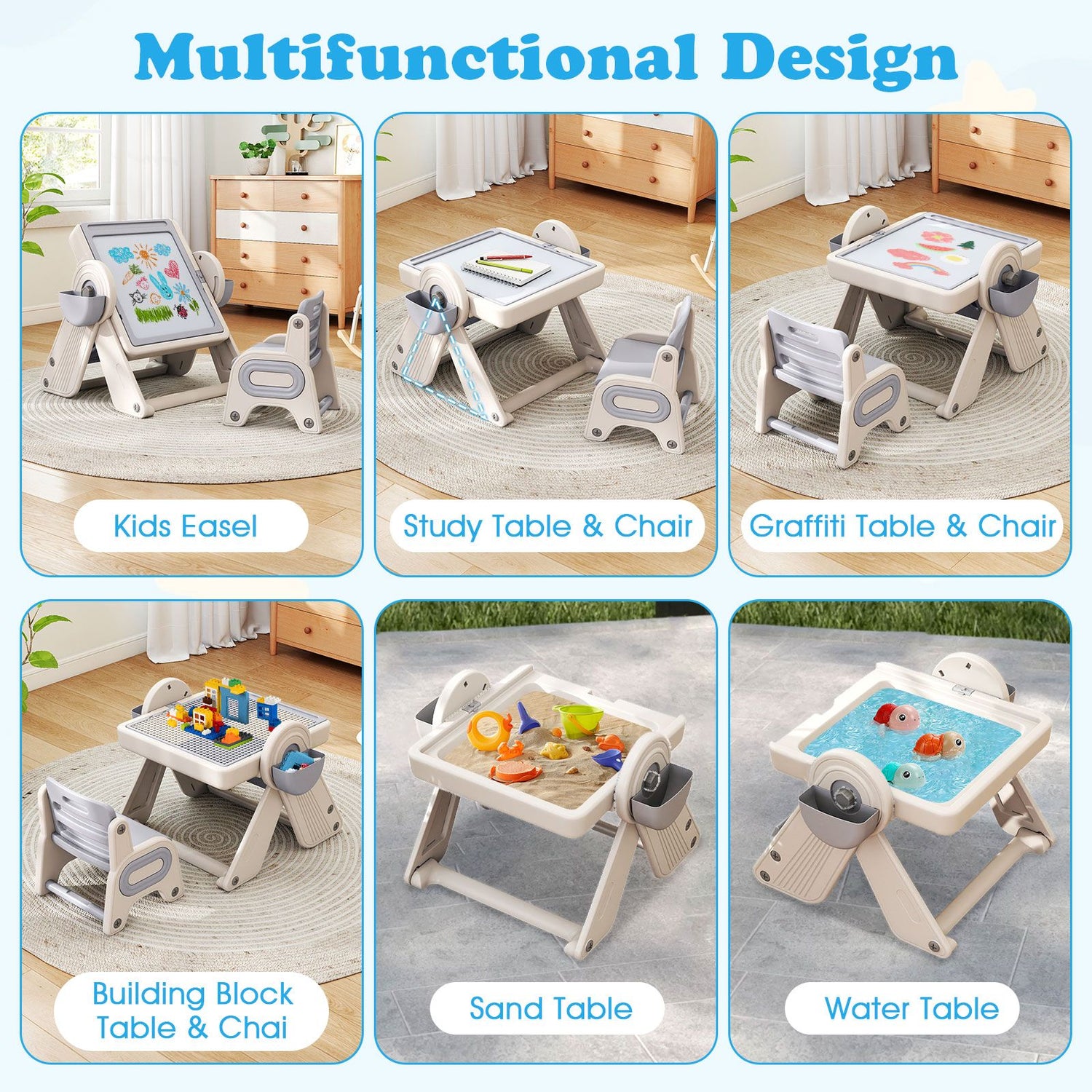 9-in-1 Kids Activity Table and Chair Set with 3 Heights and Book Rack