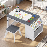 Kids Art Table with Stool Wooden Activity Table with Paper Roll and Storage