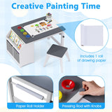 Kids Art Table with Stool Wooden Activity Table with Paper Roll and Storage