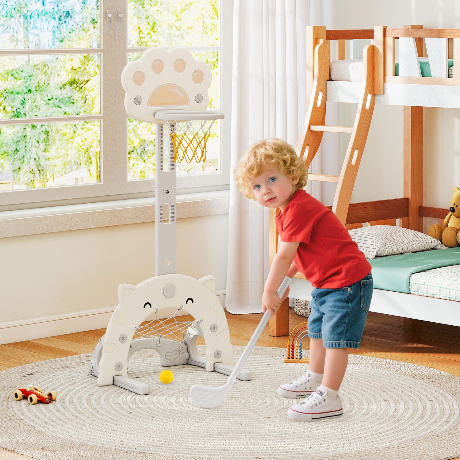 3 in 1 Kids Basketball Hoop with Adjustable Height and Foldable Rim