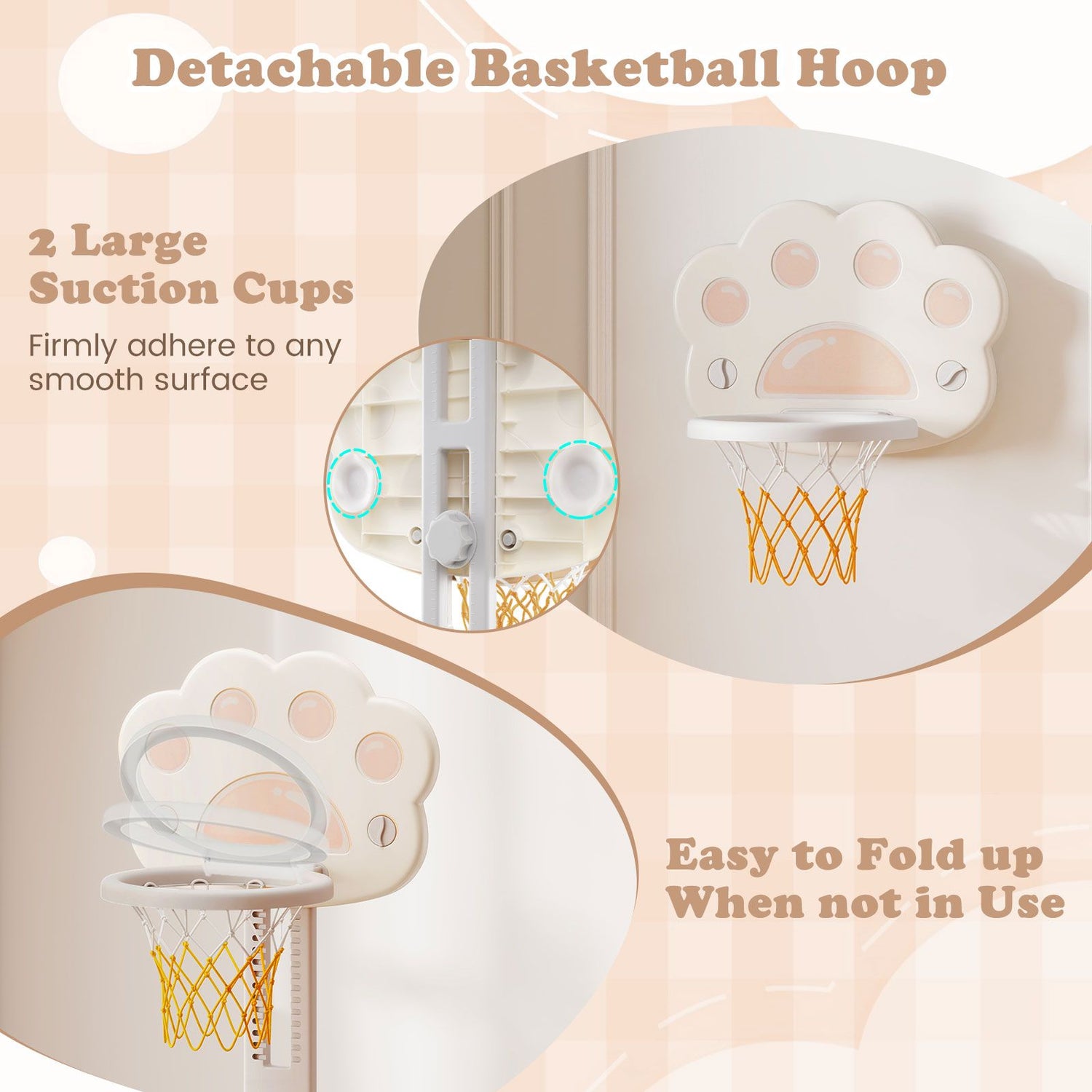 3 in 1 Kids Basketball Hoop with Adjustable Height and Foldable Rim