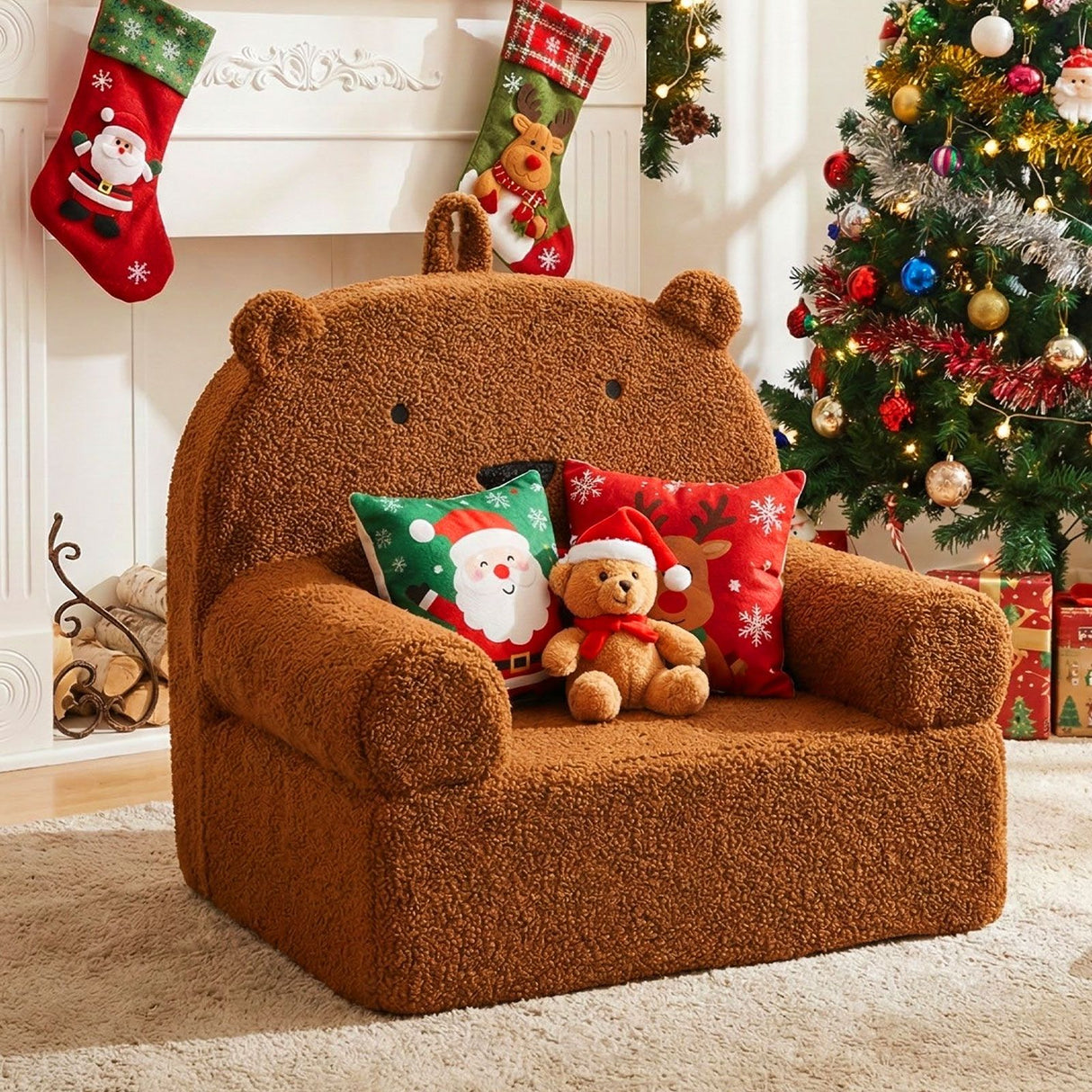 Kids Bear Sofa with Soft Fleece Fabric Cover for Playroom