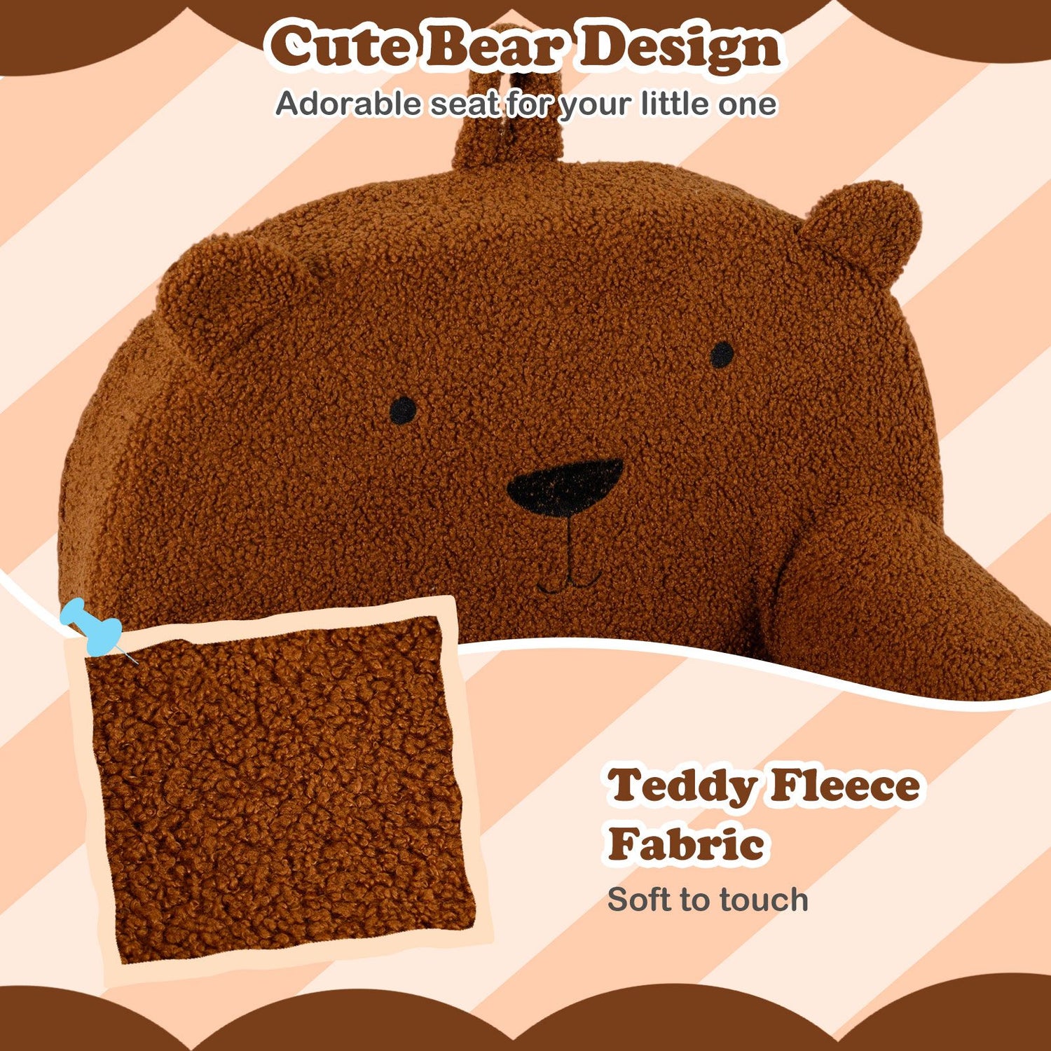 Kids Bear Sofa with Soft Fleece Fabric Cover for Playroom