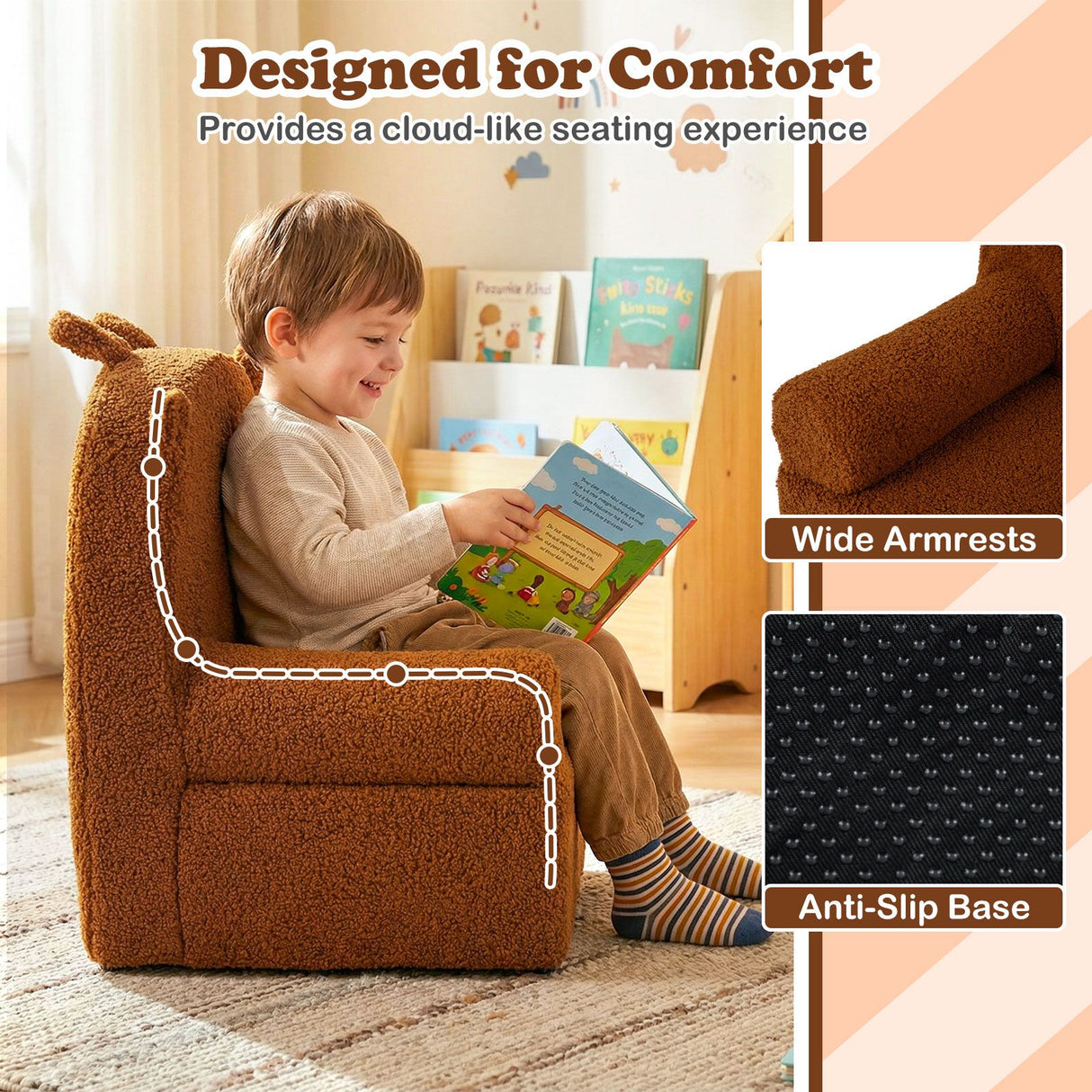 Kids Bear Sofa with Soft Fleece Fabric Cover for Playroom