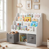 Kids Bookshelf and Toy Storage 4-Tier Toddler Bookcase with 2 Foldable Fabric Drawers