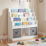 Kids Bookshelf and Toy Storage 4-Tier Toddler Bookcase with 2 Foldable Fabric Drawers