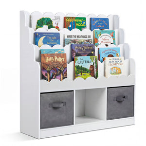 Kids Bookshelf and Toy Storage 4-Tier Toddler Bookcase with 2 Foldable Fabric Drawers