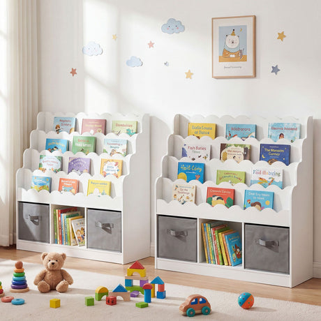 Kids Bookshelf and Toy Storage 4-Tier Toddler Bookcase with 2 Foldable Fabric Drawers