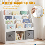 Kids Bookshelf and Toy Storage 4-Tier Toddler Bookcase with 2 Foldable Fabric Drawers