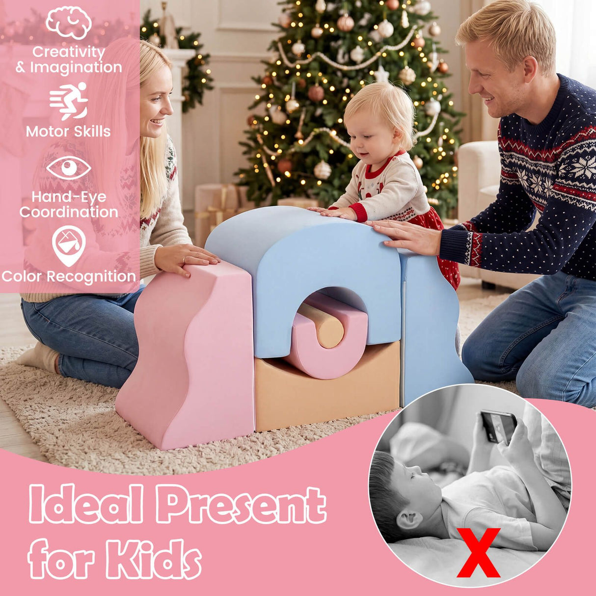 Kids Crawl and Climb foam Play Set 6-Piece with Suede Fabric Covers